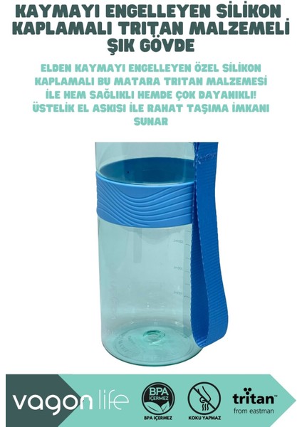 800ML Şık Tritan Su Matarası El Askılı Kapakli Mavi modelleri