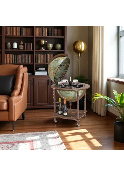 Retro Ayaklı Dünya Bar – Ekstra Büyük Boy Dekoratif Bar Ünitesi – 68x68x99 cm-JZ27BV