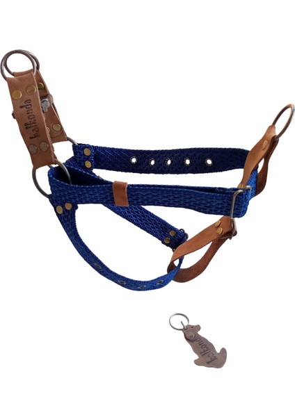 Köpek göğüs tasması hakiki deri orta ırk lacivert kolon genişlik:3cm göğüs ölçüsü:40-75cm ayarlamalı dog harness GT4-17