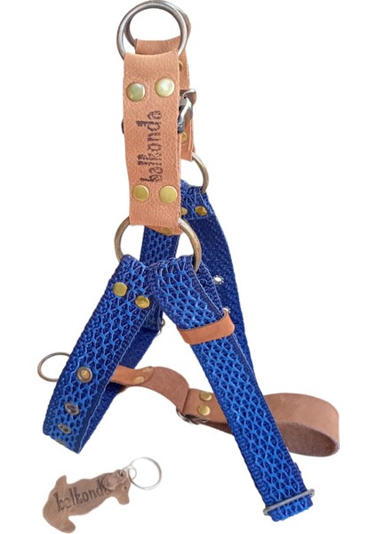 Köpek göğüs tasması hakiki deri orta ırk lacivert kolon genişlik:3cm göğüs ölçüsü:40-75cm ayarlamalı dog harness GT4-17