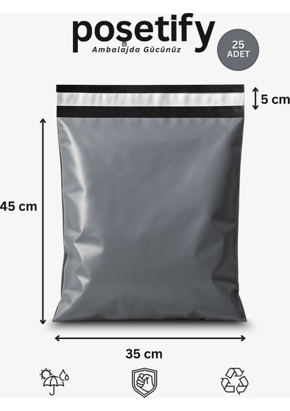 Gri Cepsiz Kargo Poşeti 35X45+5 cm 25 Adet E-Ticaret Poşeti | Yapışkan Bantlı Kargo Zarfı