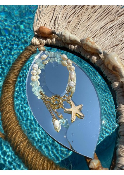 Gerçek Incili Akuamarin Taşlı Deniz Yıldızı Bileklik fiyatları
