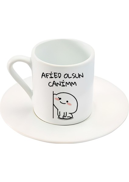 Beyaz Mochi Cat Türk Kahve Fincanı, Şık ve Zarif Tasarım ile Kahve Keyfi