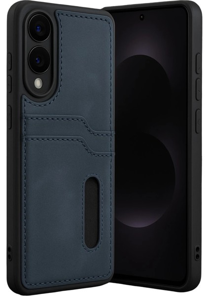 Samsung Galaxy S25 Edge Sara Kartvizitli Deri Kılıf - Lacivert Ferrg