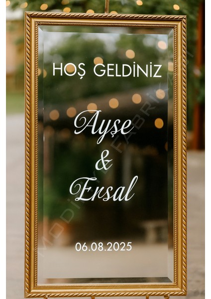 Özel Günler Için Karşılama Ayna Stickerı | Düğün Kına Nişan Söz | Beyaz Folyo | Sadece Yazı |