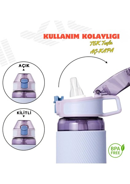 500ML Pipetli Silikon Gövdeli Ölçü Skalalı Tritan Su Matara Mor fırsatları