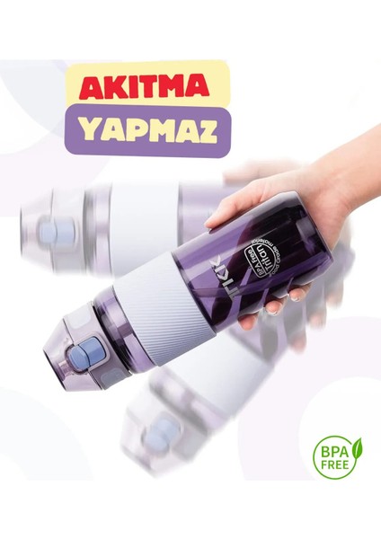 500ML Pipetli Silikon Gövdeli Ölçü Skalalı Tritan Su Matara Mor indirimleri