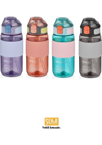 500ML Pipetli Silikon Gövdeli Ölçü Skalalı Tritan Su Matara Mor