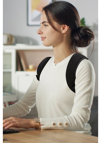 Deri Desenli Dik Duruş Korsesi, Siyah, Şık ve Rahat Tasarım