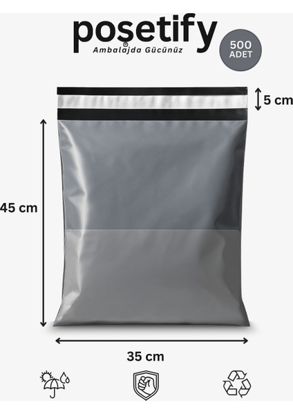 Gri Cepli Kargo Poşeti 35X45+5 cm 500 Adet E-Ticaret Poşeti | Yapışkan Bantlı Gönderi Zarfı