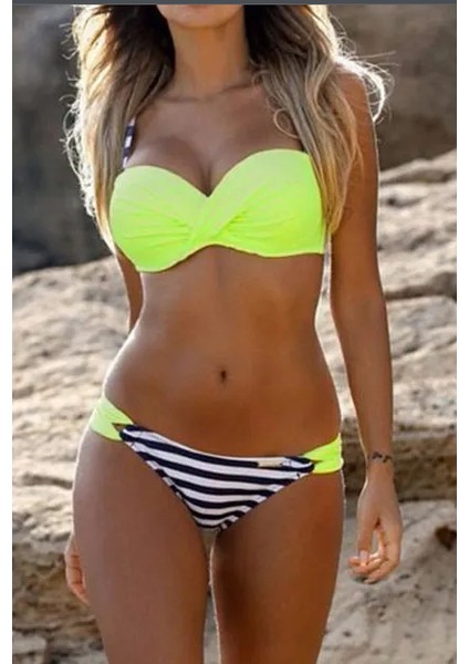 Balenli Kaplı Straplez Bikini Takım