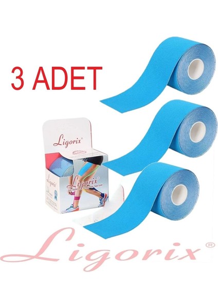 Mavi Kinesio Bant, 3'lü Set, 5cm x 5m, Esnek ve Dayanıklı Yapısıyla Destek Sağlar