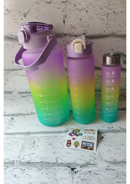 3'lü Spor Su Matarası Seti, 2l, 900ML ve 500ML Yeşil Renkli, Dayanıklı ve Şık Tasarım