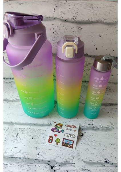 3'lü Spor Su Matarası Seti, 2l, 900ML ve 500ML Yeşil Renkli, Dayanıklı ve Şık Tasarım modelleri