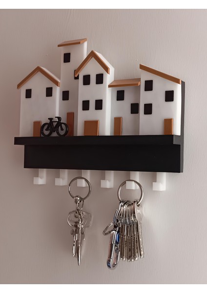 Minik Evler V1 Anahtarlık-Duvar Askılı Anahtarlık Anahtarlık Askısı-Duvar Anahtarlığı (22X18 Cm) Duvar Anahtarlığı
