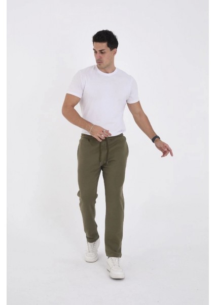 Unisex Üç Iplik Basic Eşofman Özel Tasarım Pantolon - Haki