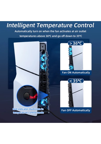 Ps5 Slim Ice Smart Cooling Fan Soğutucu Temperature Control For Playstation 5 Slim Console - Siyah