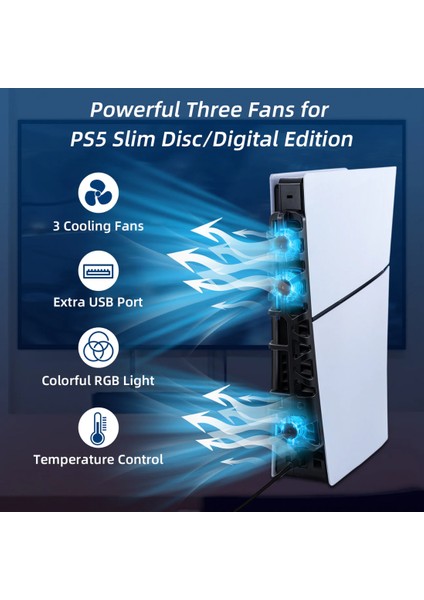 Ps5 Slim Ice Smart Cooling Fan Soğutucu Temperature Control For Playstation 5 Slim Console - Siyah
