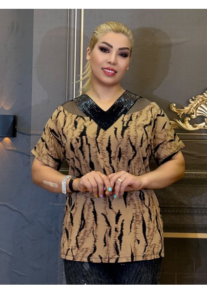 Tişört Bluz,kadın,kısa Kollu,yüksek Kaliteli,pamuklu Iplik,v Yaka,taş Baskılı Yaka,desenli,yazlık modelleri