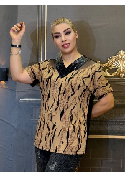 Tişört Bluz,kadın,kısa Kollu,yüksek Kaliteli,pamuklu Iplik,v Yaka,taş Baskılı Yaka,desenli,yazlık fırsatları
