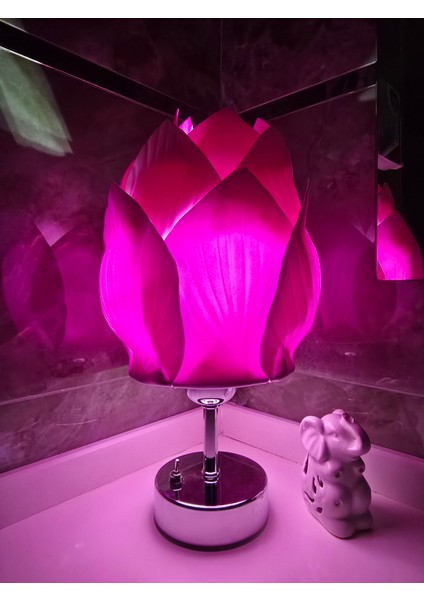 Pilli Abajur, Pilli Masa Lambası, Pilli Gece Lambası, Pembe Midye Krom Ayak modelleri