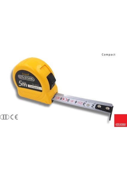 5 Metrelik, 16 mm Genişlikte Kompakt Şerit Metre, Hassas Ölçüm Sağlar.