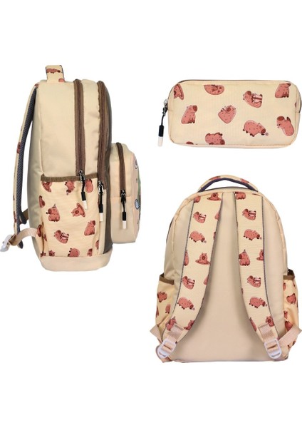 Capybara 3’lü Ilkokul Baskılı, Erkek Çocuk Beslenmeli ve Kalemlikli Okul Çantası modelleri