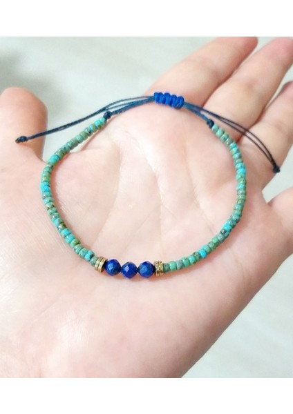 Lapis Lazuli ve Hematit Doğaltaşlı Desenli Turkuaz Rengi Miyuki Round Boncuklu Bileklik