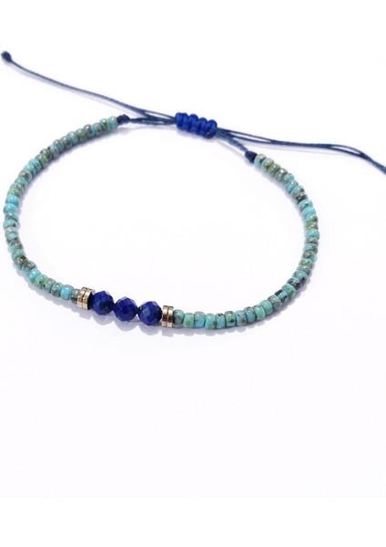 Lapis Lazuli ve Hematit Doğaltaşlı Desenli Turkuaz Rengi Miyuki Round Boncuklu Bileklik modelleri