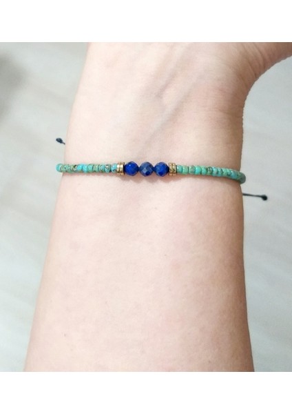 Lapis Lazuli ve Hematit Doğaltaşlı Desenli Turkuaz Rengi Miyuki Round Boncuklu Bileklik