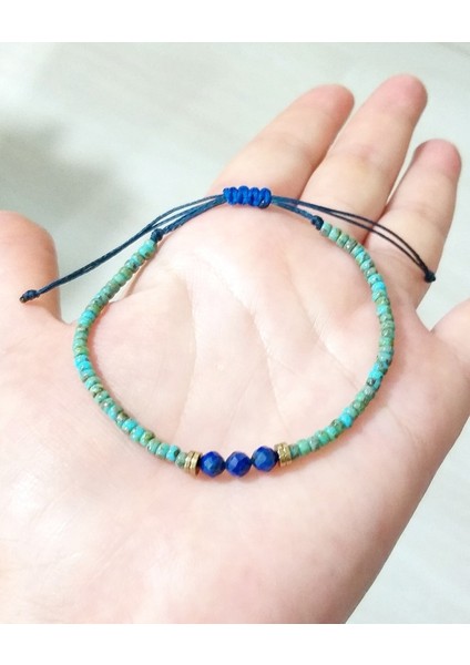 Lapis Lazuli ve Hematit Doğaltaşlı Desenli Turkuaz Rengi Miyuki Round Boncuklu Bileklik