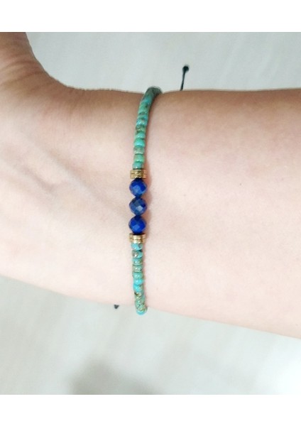 Lapis Lazuli ve Hematit Doğaltaşlı Desenli Turkuaz Rengi Miyuki Round Boncuklu Bileklik