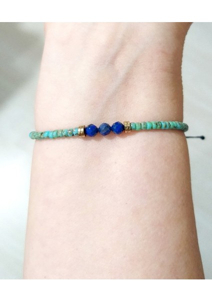 Lapis Lazuli ve Hematit Doğaltaşlı Desenli Turkuaz Rengi Miyuki Round Boncuklu Bileklik