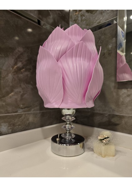 Pilli Abajur, Pilli Masa Lambası, Pilli Gece Lambası, Pembe Midye Pls.krst. Krom Ayak fiyatları