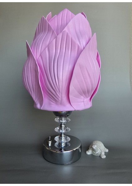Pilli Abajur, Pilli Masa Lambası, Pilli Gece Lambası, Pembe Midye Pls.krst. Krom Ayak modelleri