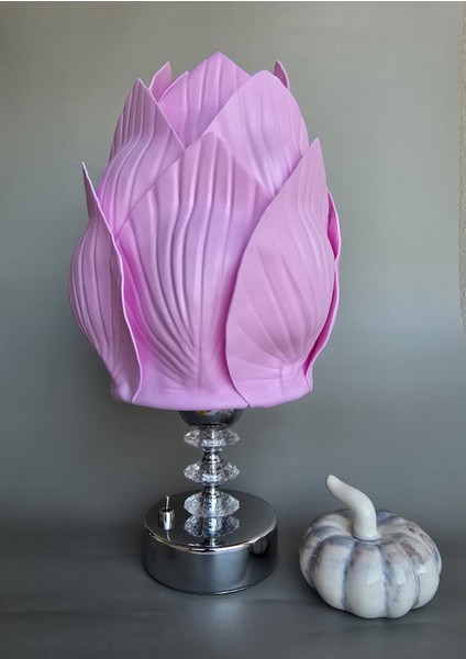 Pilli Abajur, Pilli Masa Lambası, Pilli Gece Lambası, Pembe Midye Pls.krst. Krom Ayak fırsatları