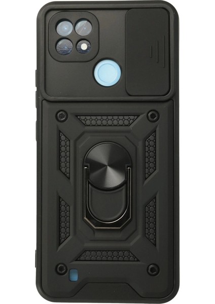 Realme C21 Kılıf Pars Lens Yüzüklü Silikon - Siyah Glstd