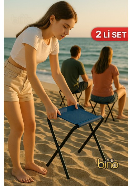 Çift Renkli Katlanabilir Kamp ve Bahçe Sandalyesi Seti, Taşınabilir Metal Gövdeli