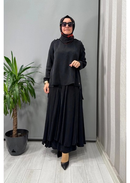 Omuz Düğme Detaylı Bluz Siyah T25Y-6067