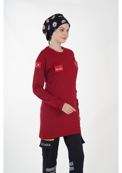 Bordo Sıfır Yaka Penye Tesettür Tunik, Rahat ve Şık Tarz Için Ideal Seçenektir. fiyatları