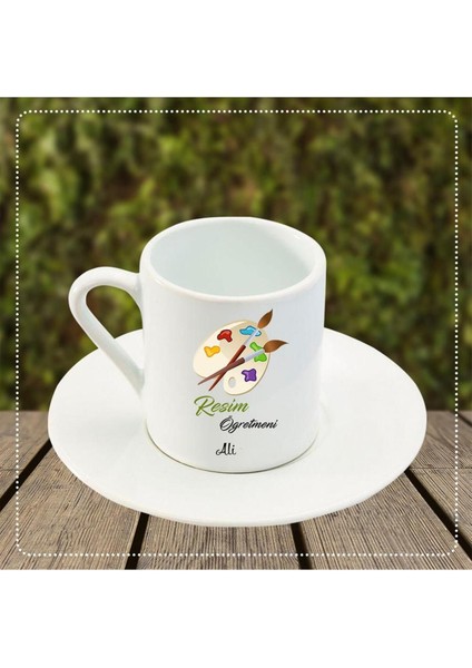 Iki Tasarımlı Türk Kahvesi Fincanı Kişiye Özel Hediye Beyaz