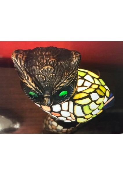 Tiffany Abajur Baykuş Formunda 19 cm Boyunda