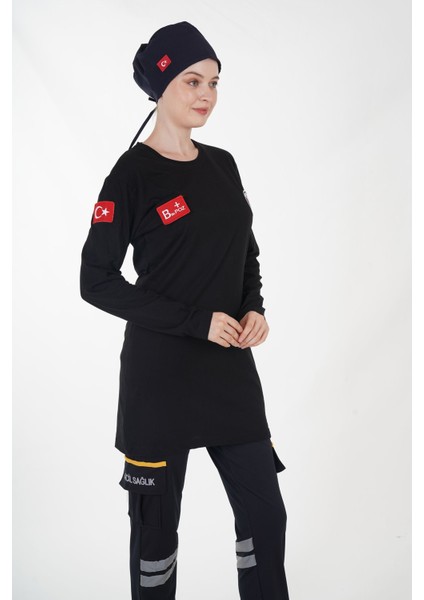 Siyah Sıfır Yaka Penye Tesettür Tunik, Şık ve Rahat Giyim Seçeneği. modelleri