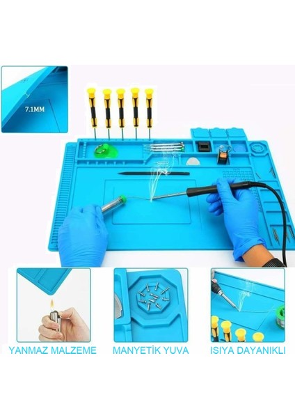 Isıya Dayanıklı Manyetik Tamir Bakım Silikon Matı 45X30CM Lehim Telefon Bilgisayar Onarım Pedi modelleri