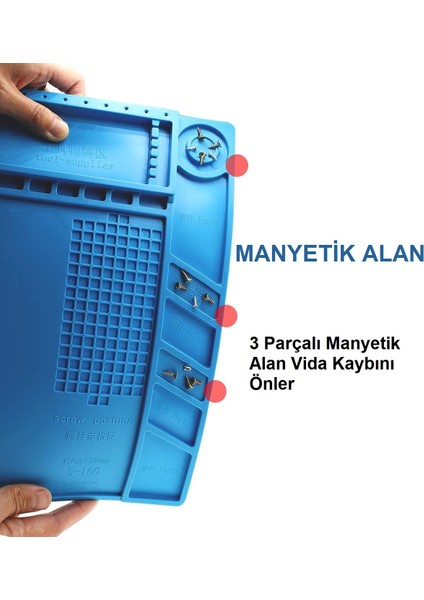 Isıya Dayanıklı Manyetik Tamir Bakım Silikon Matı 45X30CM Lehim Telefon Bilgisayar Onarım Pedi