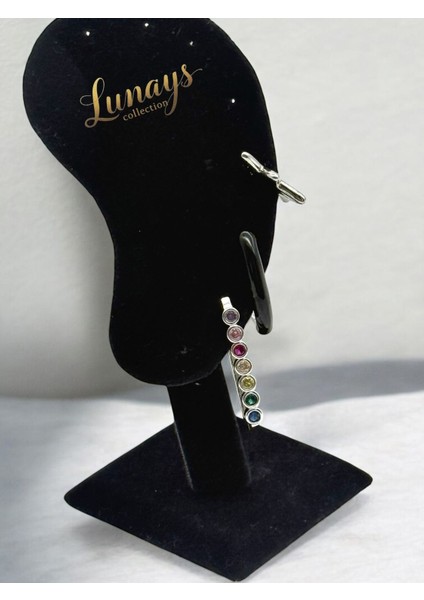 Jevelry Çılgın Kız Model Zirkon Taşlı 3 Lü Kadın Küpe Seti Gümüş Renk Küpe