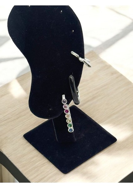 Jevelry Çılgın Kız Model Zirkon Taşlı 3 Lü Kadın Küpe Seti Gümüş Renk Küpe modelleri