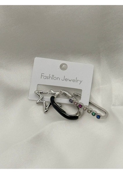 Jevelry Çılgın Kız Model Zirkon Taşlı 3 Lü Kadın Küpe Seti Gümüş Renk Küpe fırsatları