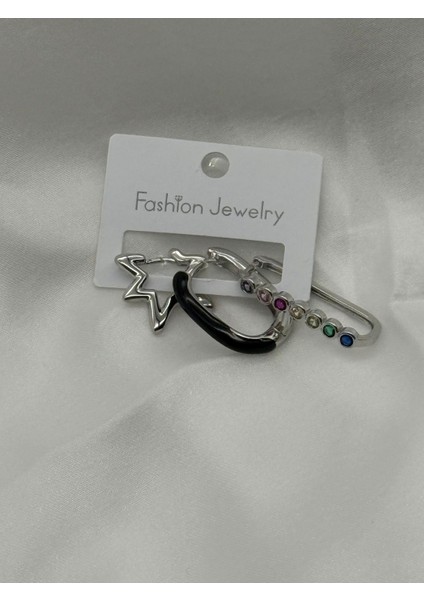 Jevelry Çılgın Kız Model Zirkon Taşlı 3 Lü Kadın Küpe Seti Gümüş Renk Küpe indirimleri