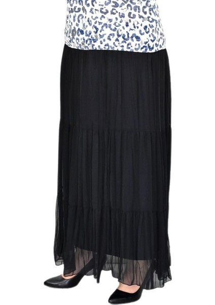 Kadın Şifon Piliseli Parçalı Lastikli Etek BGL-ST04351